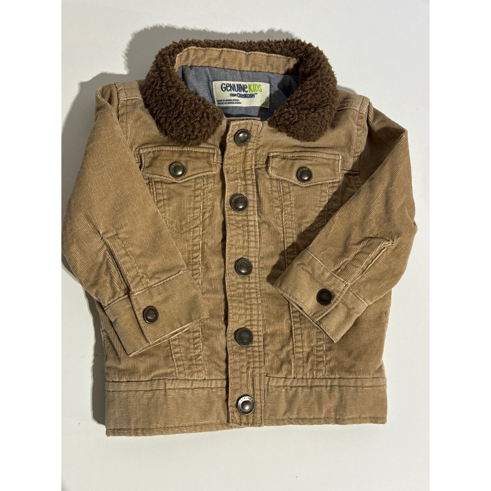 Genuine Kids OshKosh 12M Tan Corduroy Trucker Jacket Faux Shearling Collar
